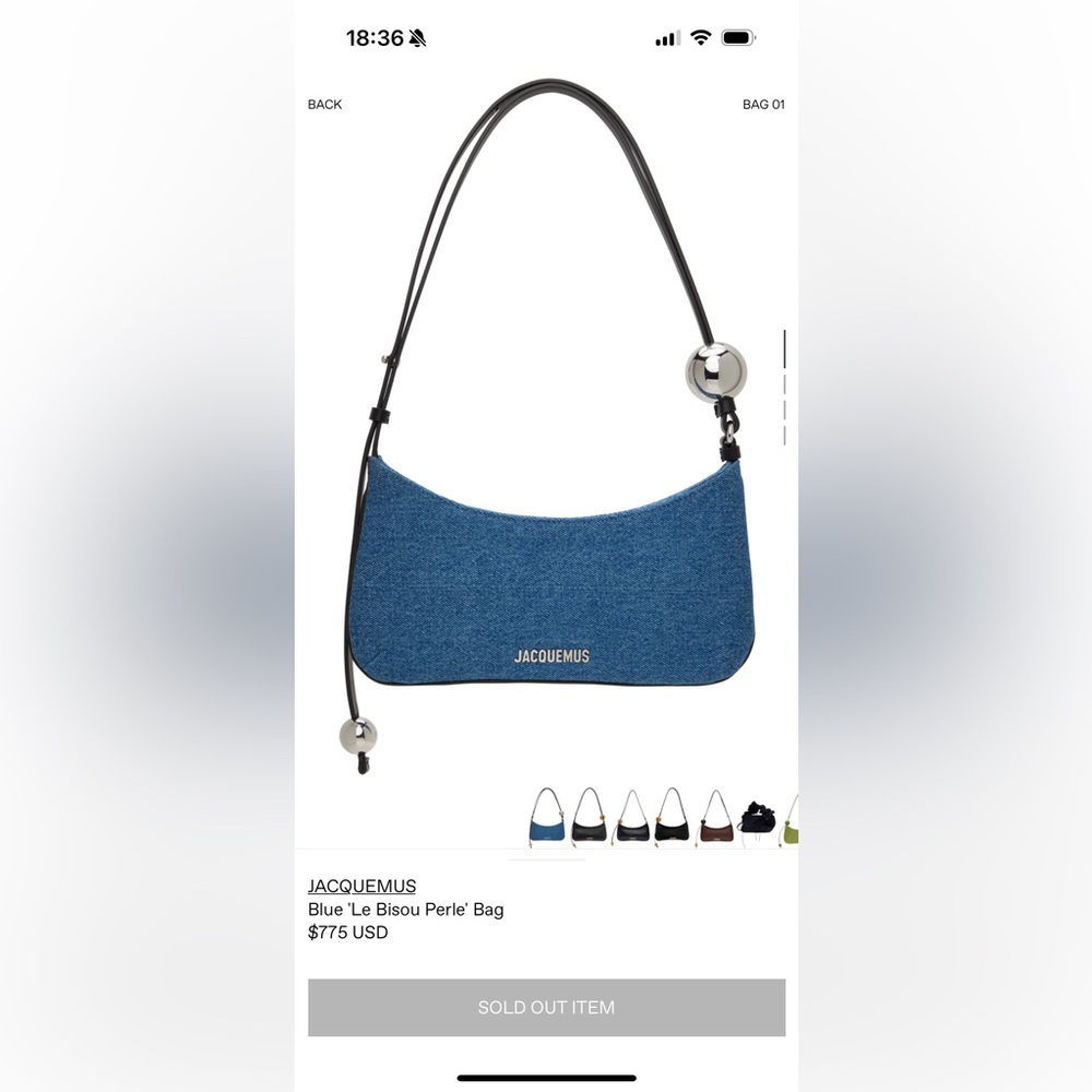 Jacquemus Blue Denim Shoulder Bag with Black Strap